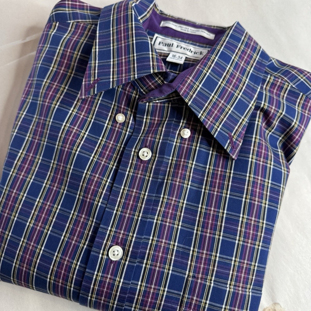 Paul Fredrick Purple plaid Non-Iron button-up shirt Men's Size 16/34